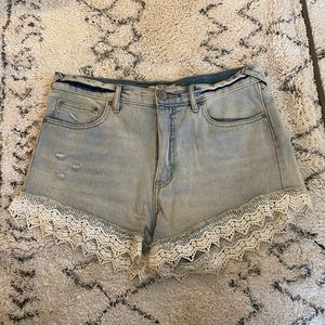 Free People Denim Shorts with Crochet Trim